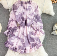 Long sleeve tie neck button up romper