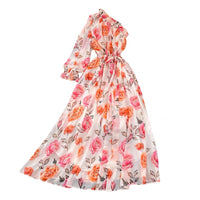 Poet sleeve one shoulder floral maxi dress