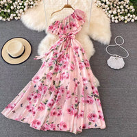 One shoulder ruffle floral maxi dress