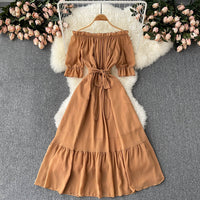 Flowy off shoulder belted maxi dress