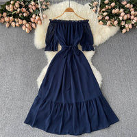 Flowy off shoulder belted maxi dress