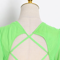 Side ruffle lace up back green maxi dress