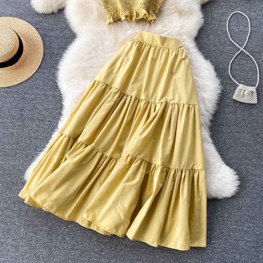 Smocked bodice crop top and prairie skirt set