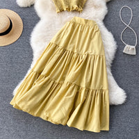 Smocked bodice crop top and prairie skirt set
