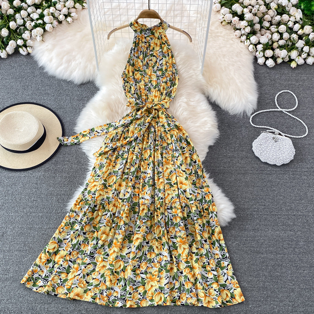 Halter belted drop waist dress