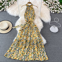 Halter belted drop waist dress