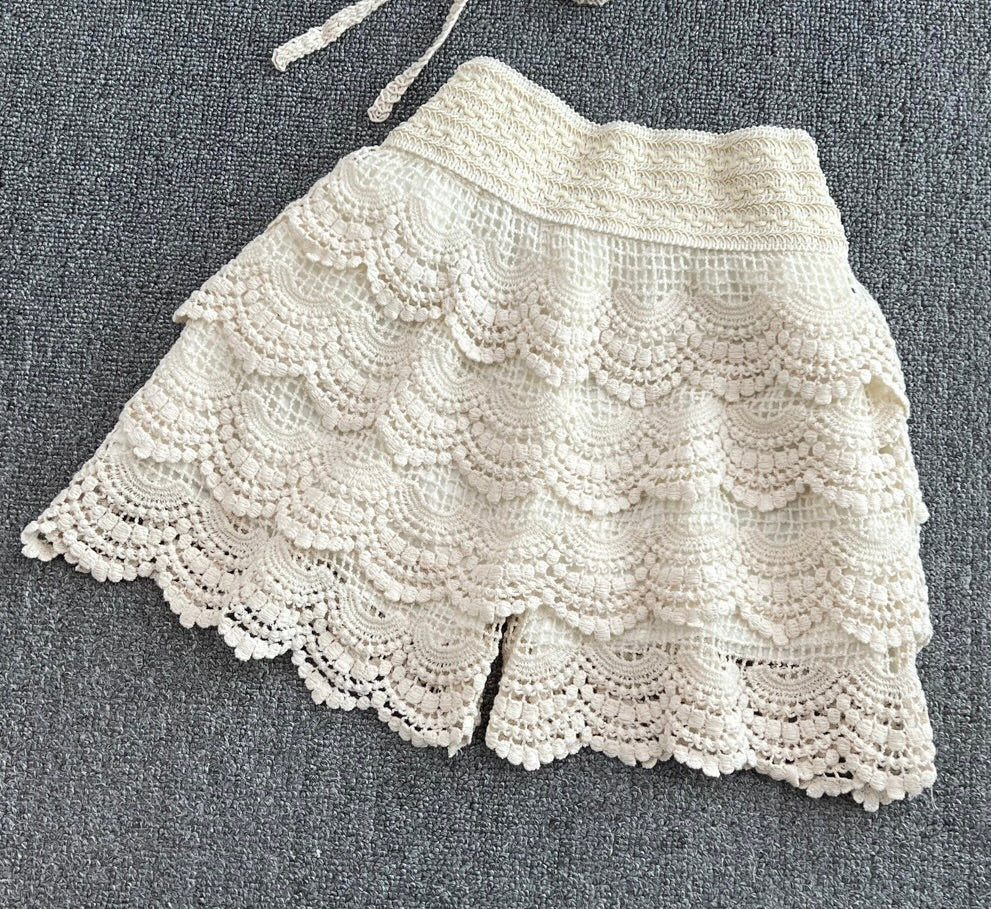 Embroidery lace halter 2 pieces swimming set