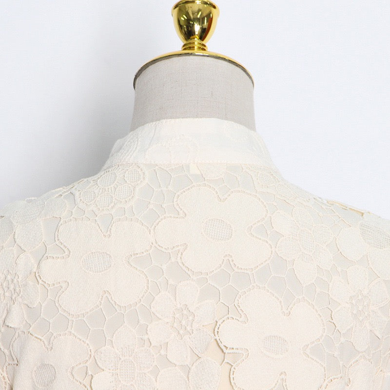 3D embroidery lace floral A line dress