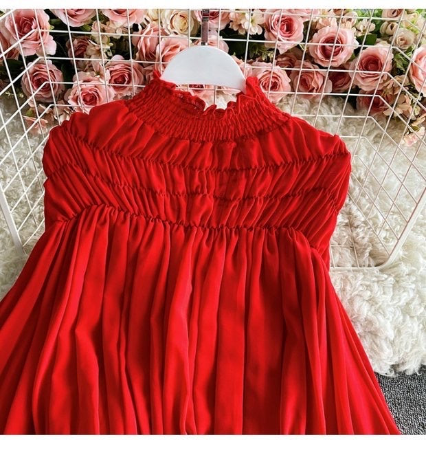 Bishop sleeve ruched neck tie waist top