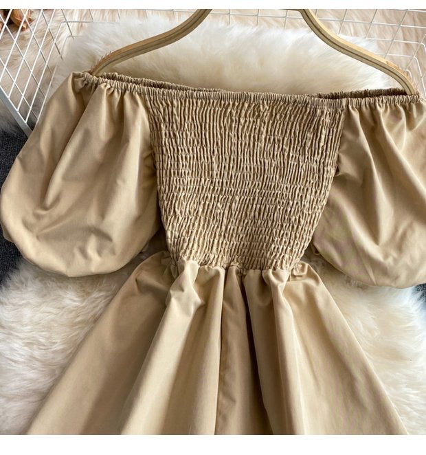 Off shoulder smocked bodice romper