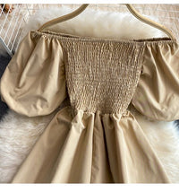 Off shoulder smocked bodice romper