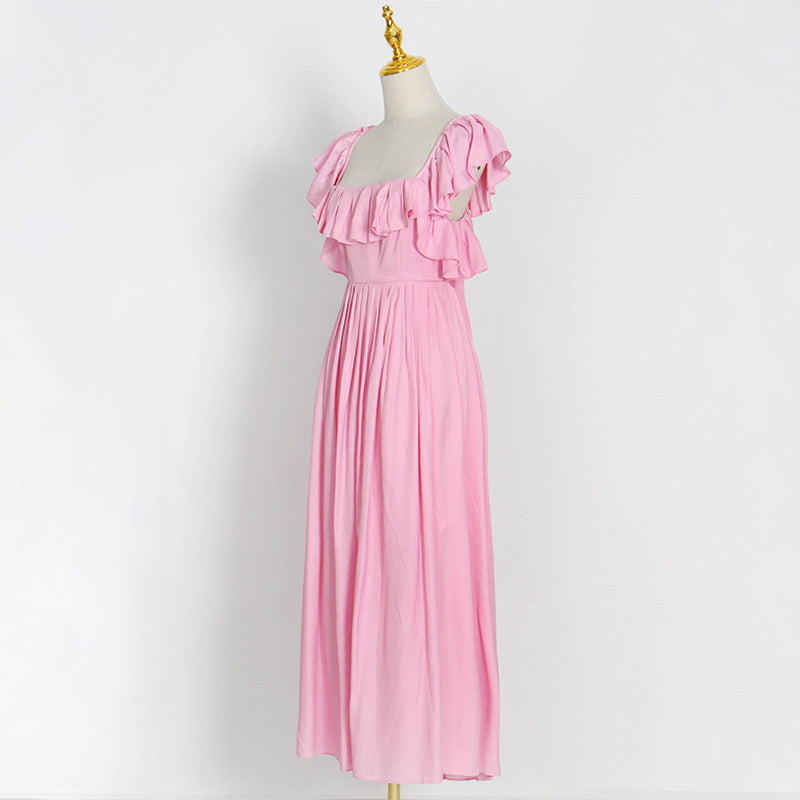 Flowy square neck back bowknot maxi dress