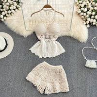 Embroidery lace cami swimming 2 pieces set