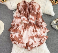 Long sleeve tie neck button up romper
