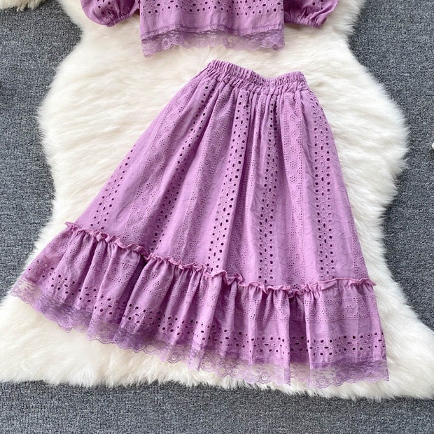 Off shoulder crop top and A line skirt set