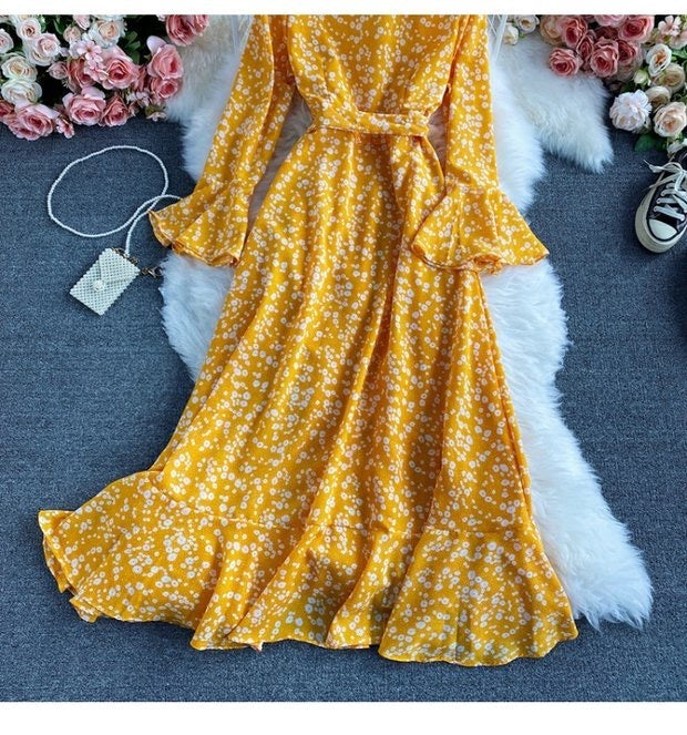 High-low Asymmetrical ruffle wrap summer dress