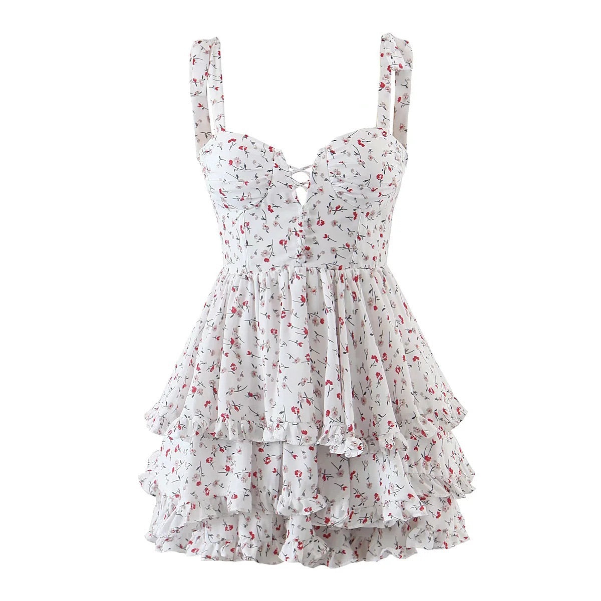 Tie shoulder floral cami midi layer dress