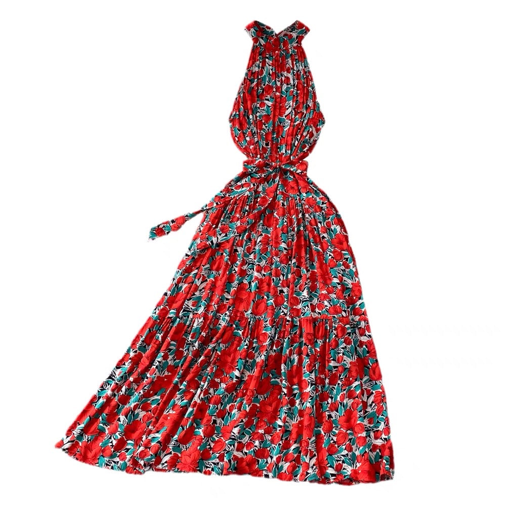 Halter belted drop waist dress