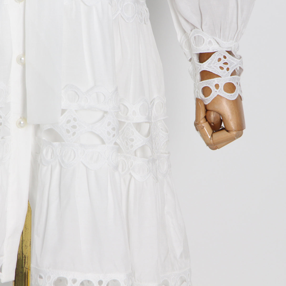 Belted button through embellished lace A line dress