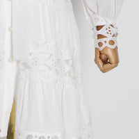 Belted button through embellished lace A line dress