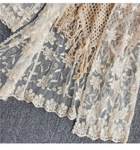 3 pieces embroidery lace tussle top beach set