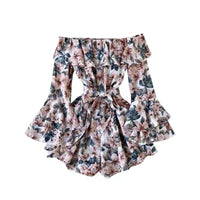Off shoulder flare sleeve floral romper