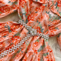 Pearl belted flappy heart neck floral dress