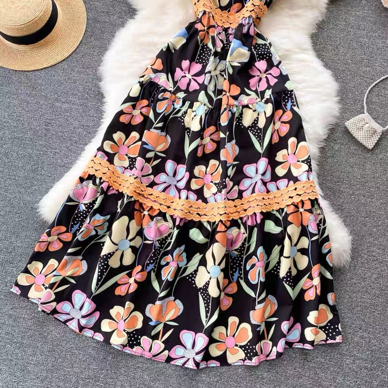 Bowknot strappy embellished lace Adrianna floral dress