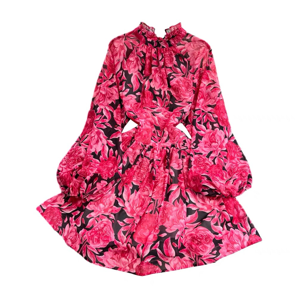 Open back floral ruffle A line dress