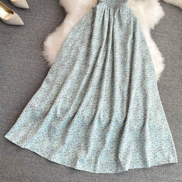 Off shoulder shirred bodice floral maxi dress