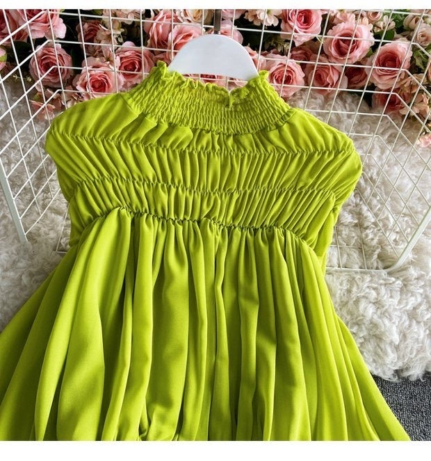 Bishop sleeve ruched neck tie waist top
