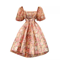 Floral watercolour on mesh lace puff dress