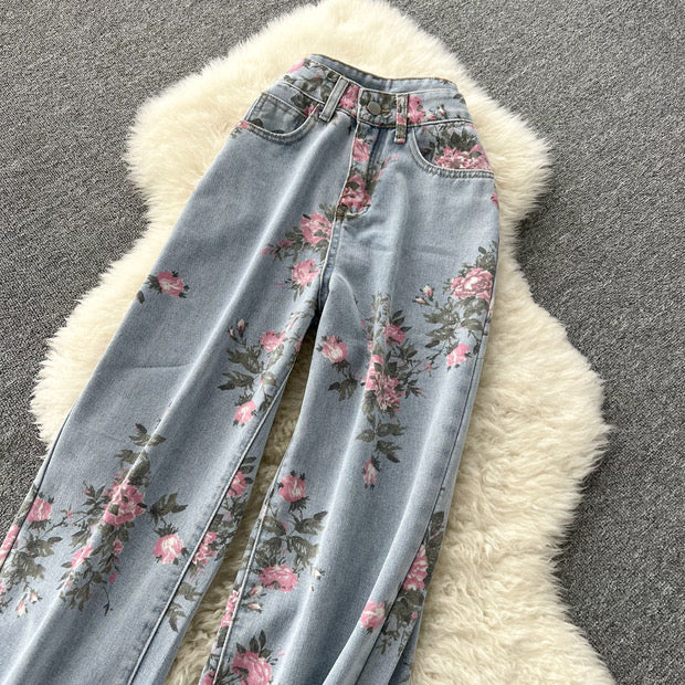 Knitted cami top and cardigan matching floral print jean set