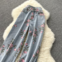 Knitted cami top and cardigan matching floral print jean set