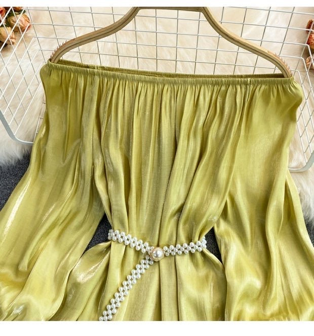 Off shoulder poet sleeve blouse with belt