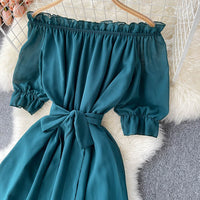Flowy off shoulder belted maxi dress
