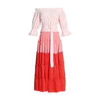 Off shoulder ruffle tiered midi dress