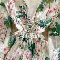 Cuff sleeve V neck floret ruffle mini dress