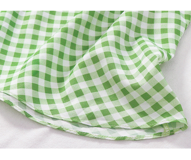 V neck green plaided midi dress