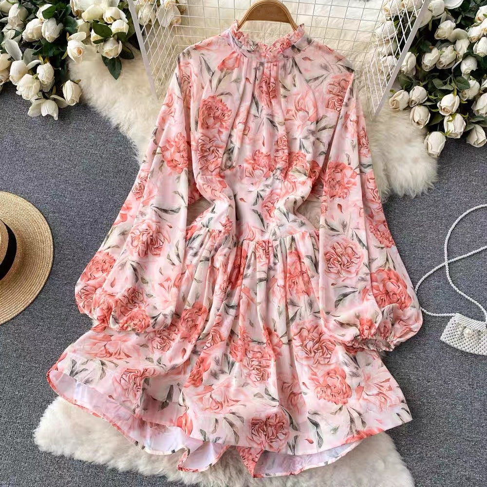Open back floral ruffle A line dress