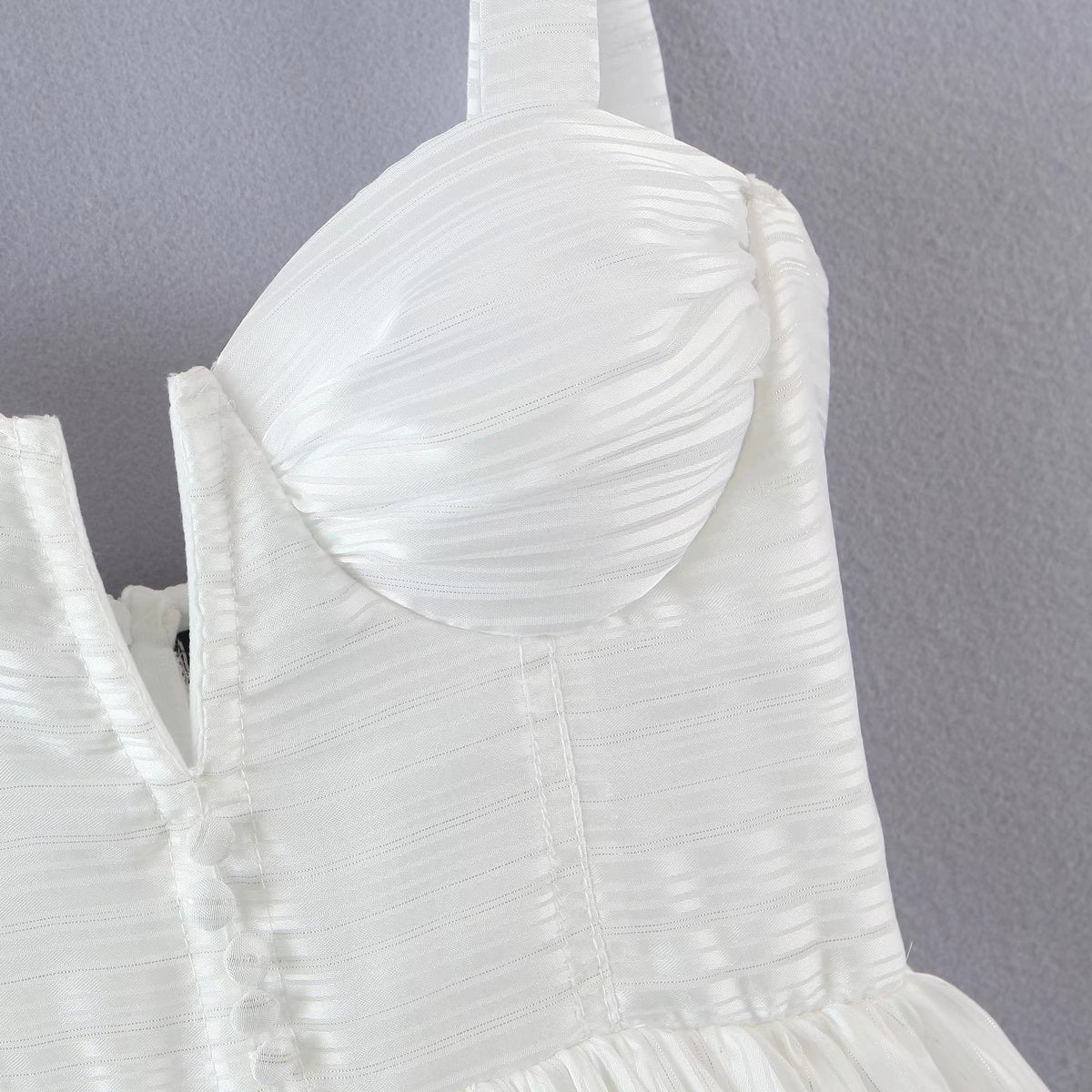Tie shoulder cami V cut ruffle layers dress