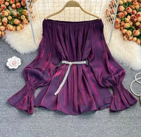 Off shoulder poet sleeve blouse with belt