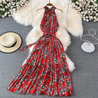 Halter belted drop waist dress