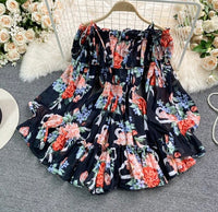Off shoulder poet sleeve floral romper