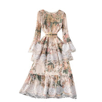 Beautiful floral layers embellished lace trim midi dress