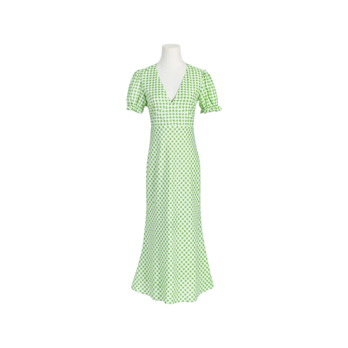 V neck green plaided midi dress