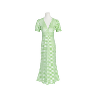 V neck green plaided midi dress