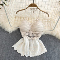 Embroidery lace cami swimming 2 pieces set