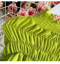 Bishop sleeve ruched neck tie waist top