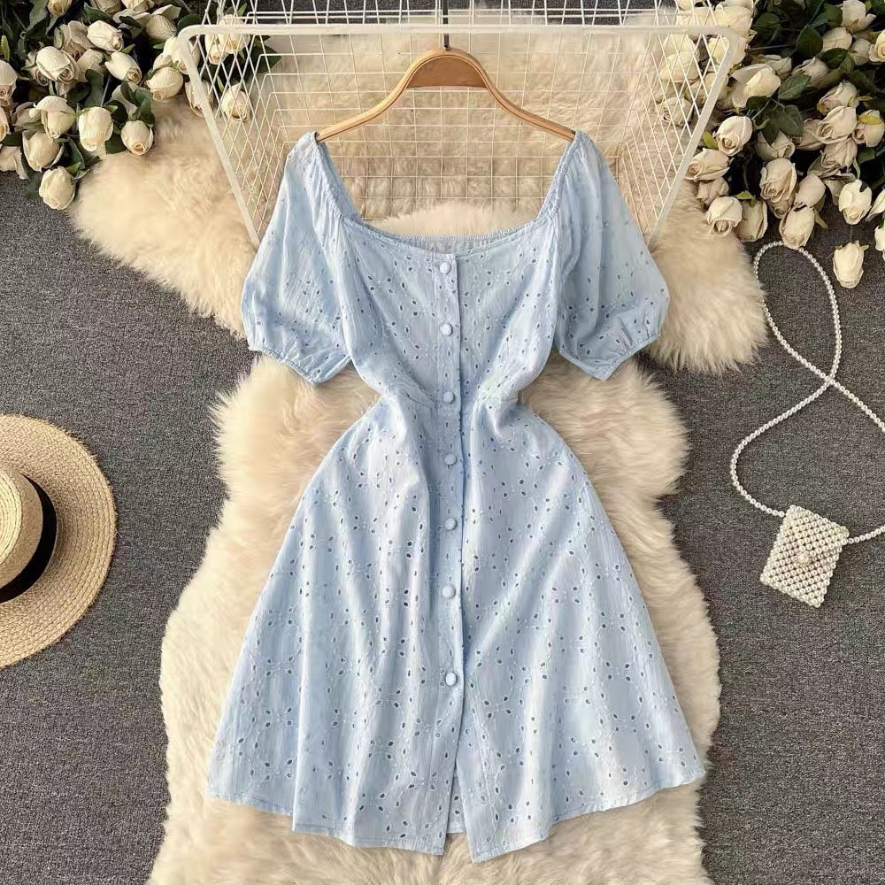 Classic button through A line mini dress